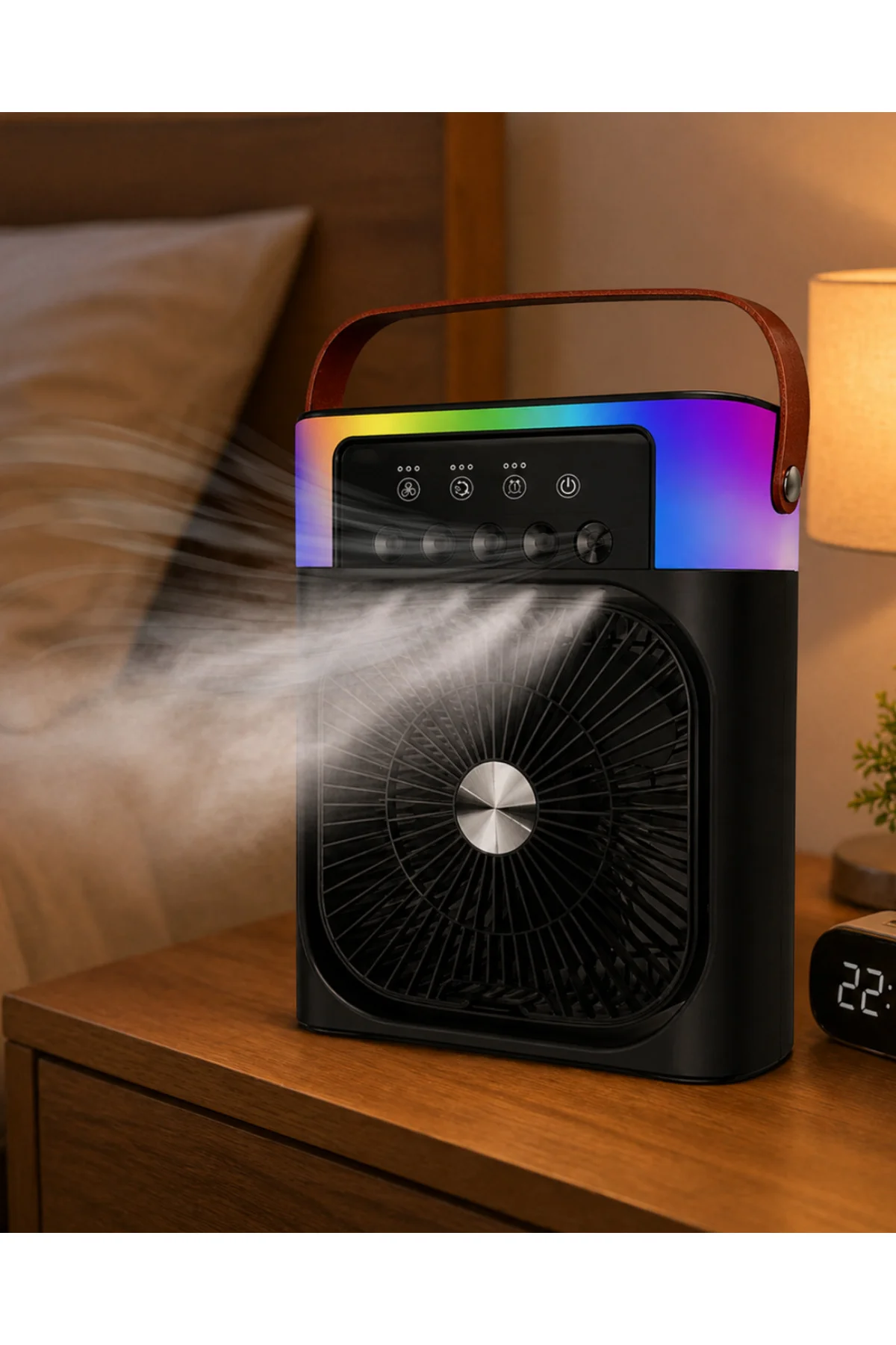 Trendlia RGB Işıklı Buharlı Masaüstü Fan Sessiz Çalışan USB Şarjlı Taşınabilir Fan
