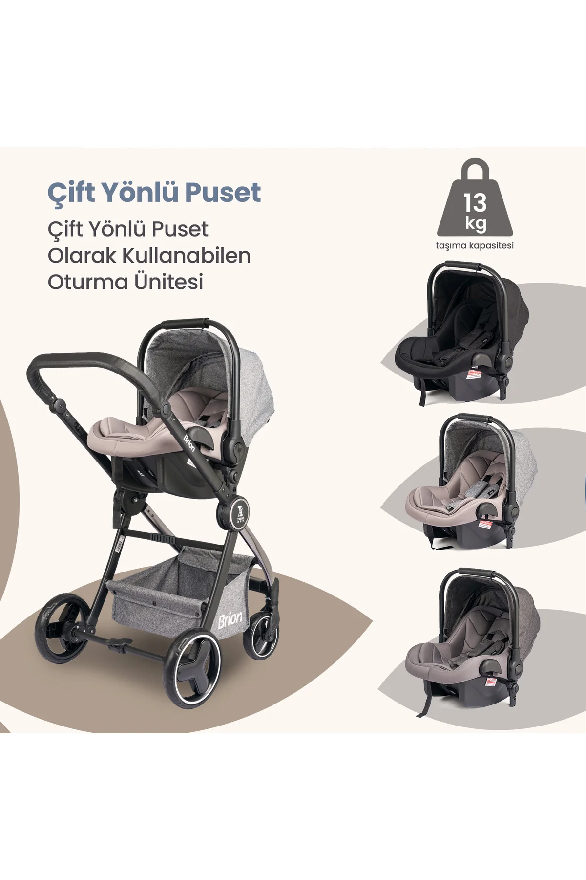 Trendone Travel Sistem Bebek Arabası Gri