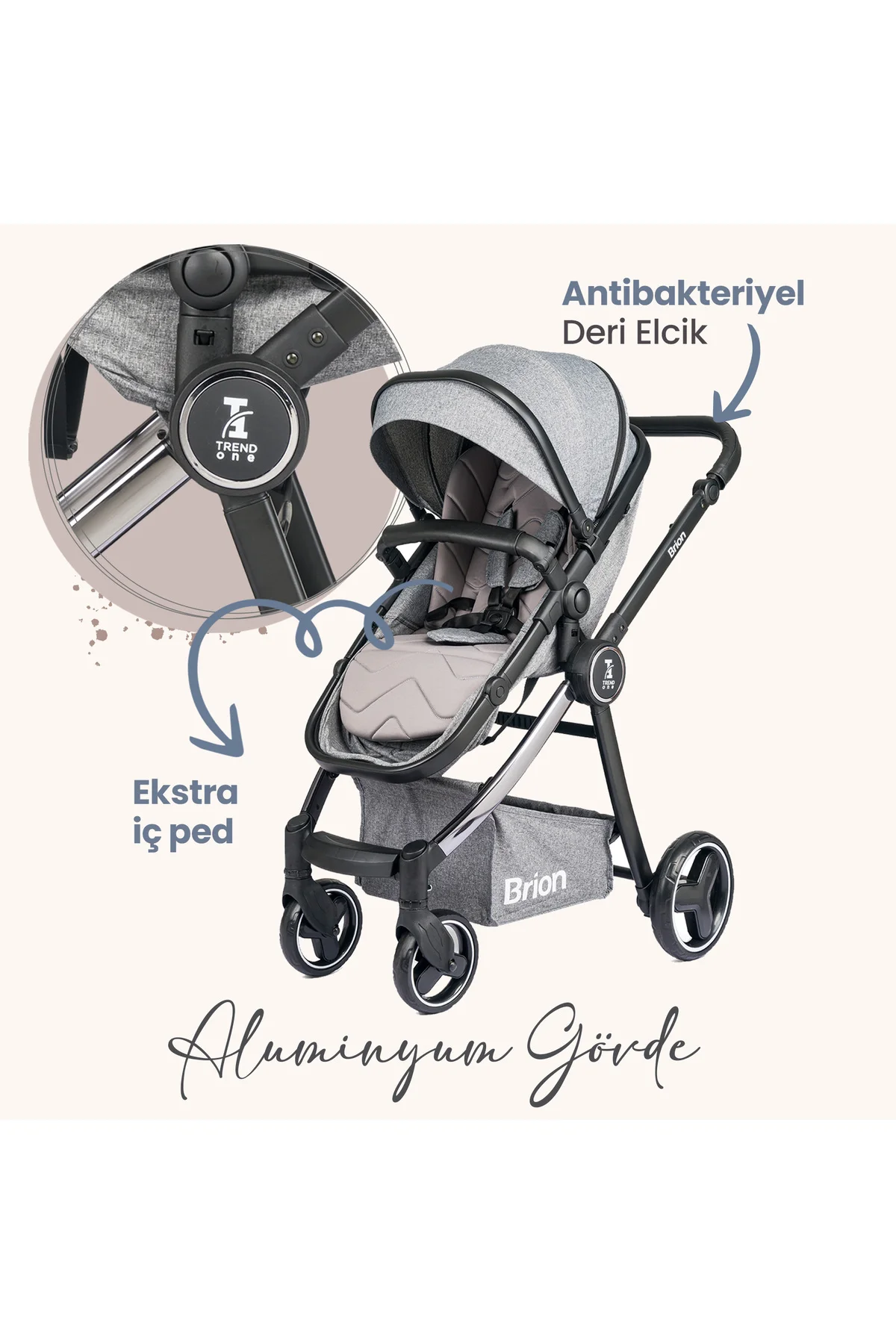 Trendone Travel Sistem Bebek Arabası Gri