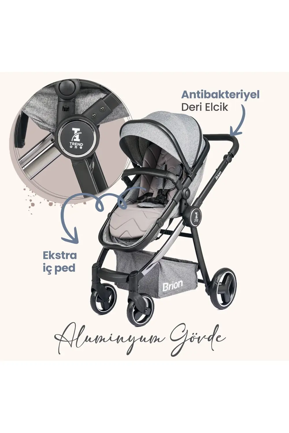 Trendone Travel Sistem Bebek Arabası Gri