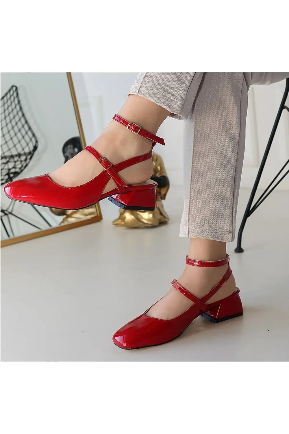 Trendusfashion Siyah Rugan Topuklu Ayakkabı