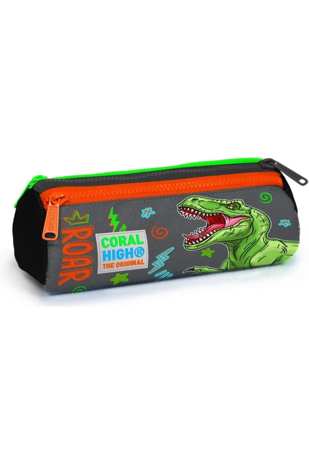 trendyloop Gri Yeşil T-Rex Üç Bölmeli Kalem Çantası -Erkek Çocuk