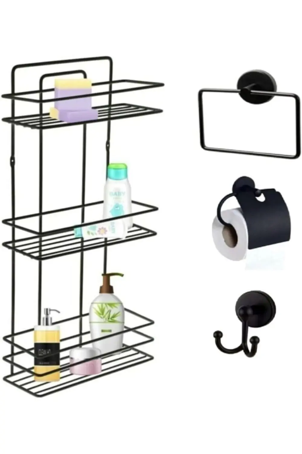 trendymr Aksesuar Seti 4 Lü Siyah, Ömür Boyu Paslanmaz Düz Duş Ra