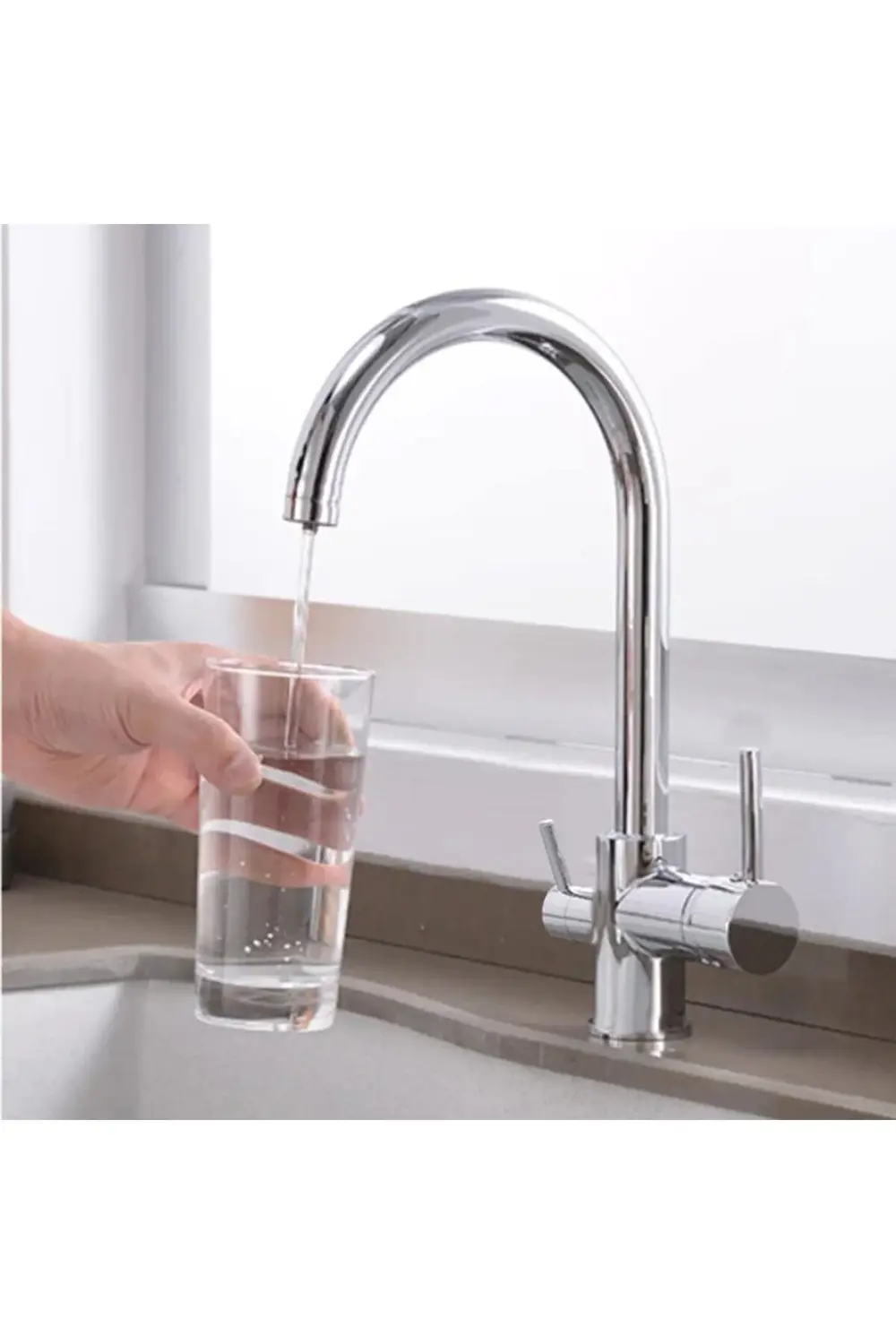 trendymr Arıtma Çıkışlı Mutfak Evye Bataryası 3 Yollu Batarya Lif