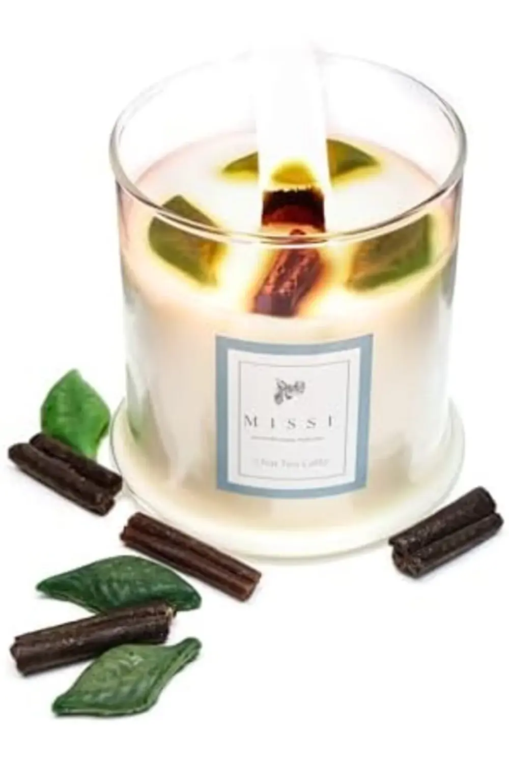 trendymr Üfleme Cam Ahşap Fitilli Chaı Tea Latte Vegan Mum (380 g