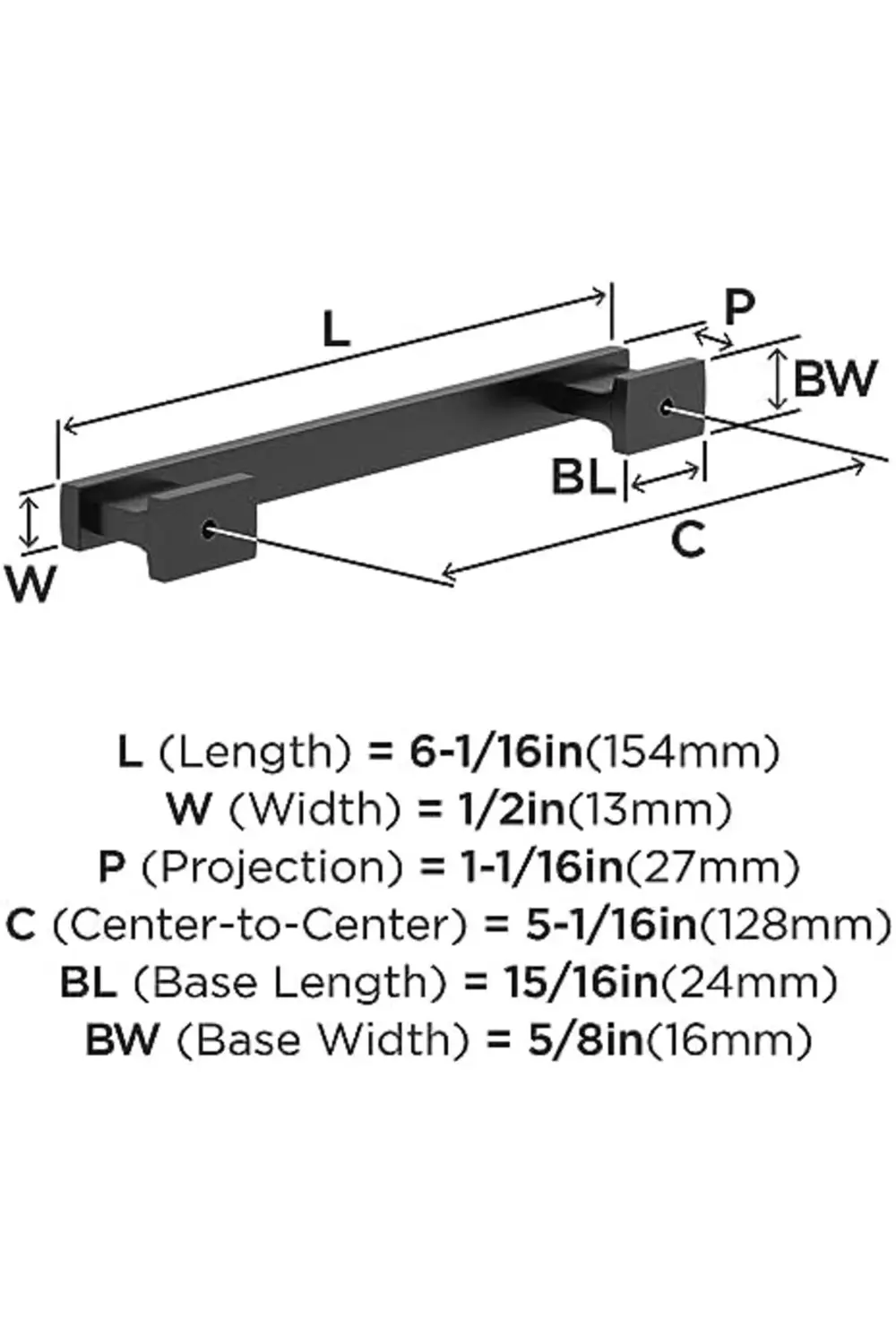 trendyvision 10BX37092MB | Mat Siyah Dolap Çekme | 5-1/16 inç (12
