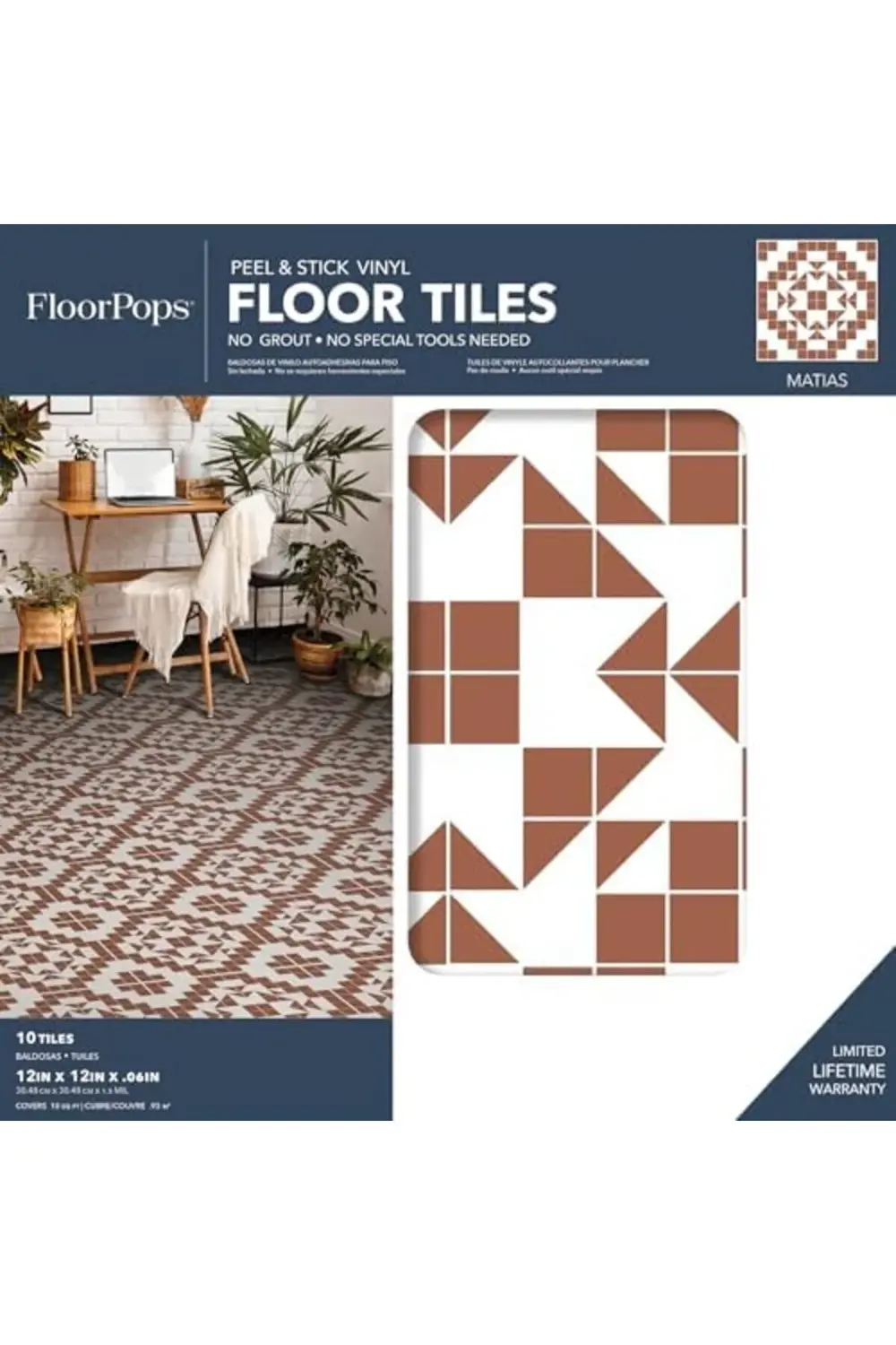 trendyvision 12 inç x 12 inç Terracotta Matias Peel & Stick Yer K