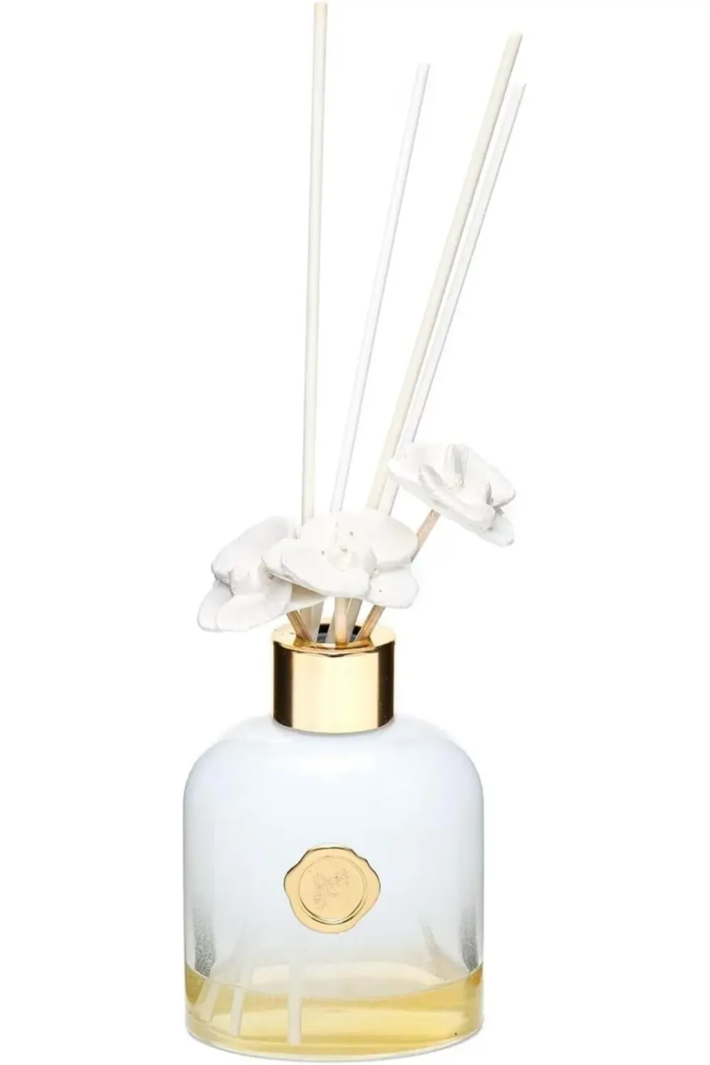 trendyvision 130 ml Beyaz Cam Şişe Seramik Çiçek Taşlı Bambu Çubu