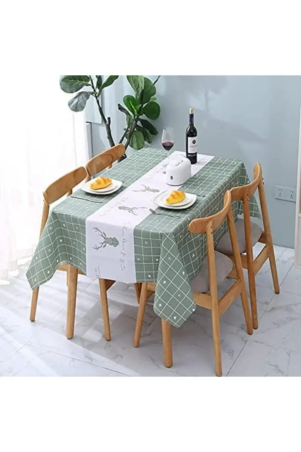 trendyvision 137 * 137 Elk Masa Örtüsü,%100 PVC Su Geçirmez ve Ya