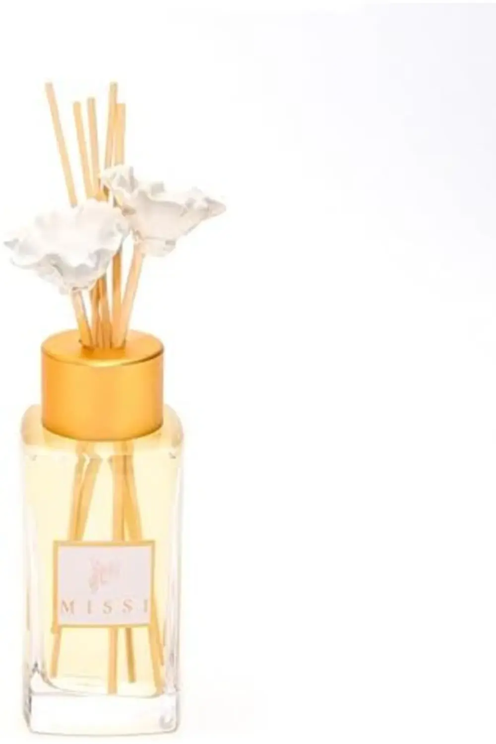 trendyvision 180 ml Kare Şişe Ekru Çiçek Bambu Çubuklu Vanilya Sa