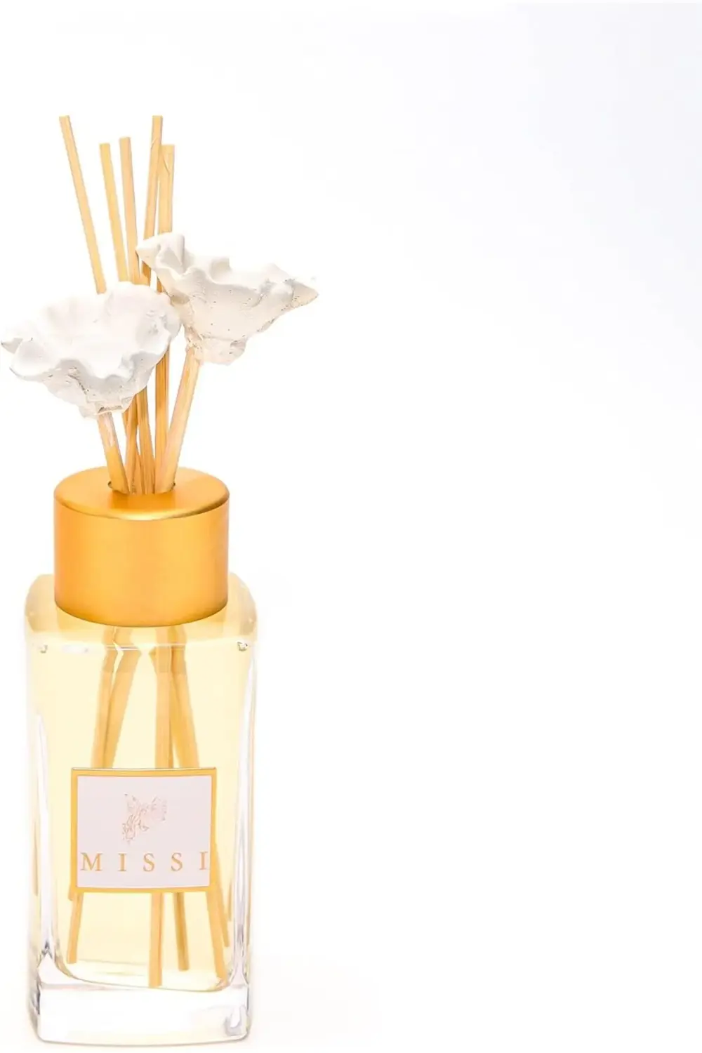 trendyvision 180 ml Kare Şişe Ekru Çiçek Bambu Çubuklu Vanilya Sa