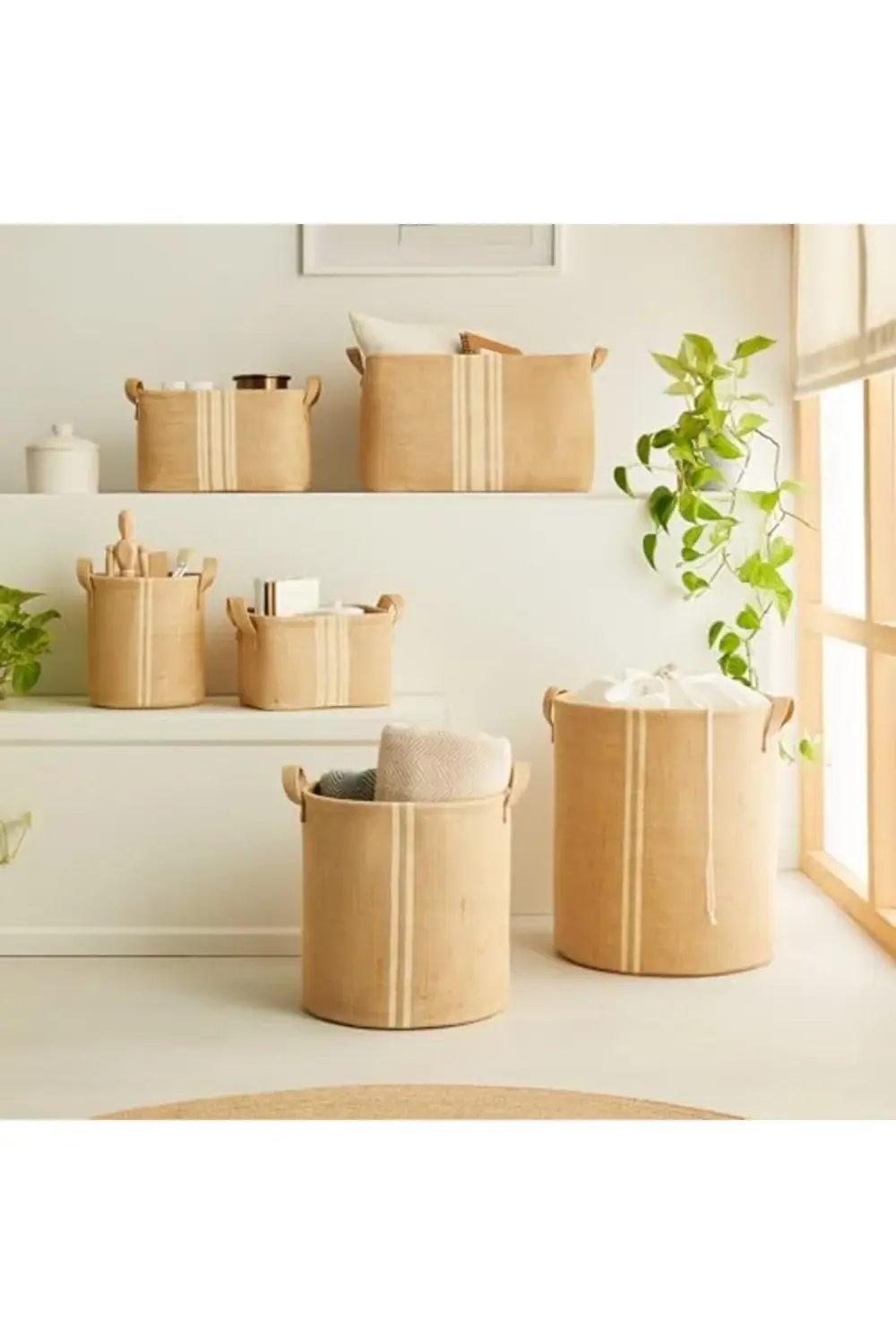 trendyvision 2'li Çizgili Jüt Sepet Set 1 Adet 20 x 20/1 Adet 24