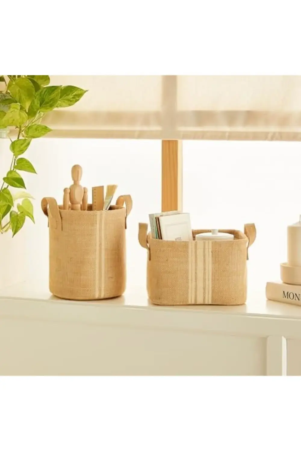 trendyvision 2'li Çizgili Jüt Sepet Set 1 Adet 20 x 20/1 Adet 24