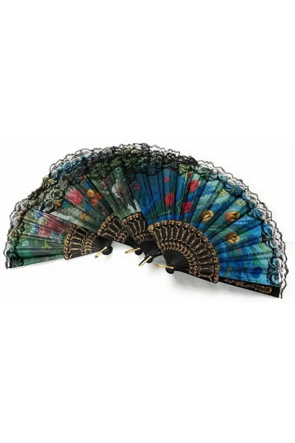 trendyvision 2'li El Yelpazesi Seti – Çiçek Desenli, Tüllü Kenarl