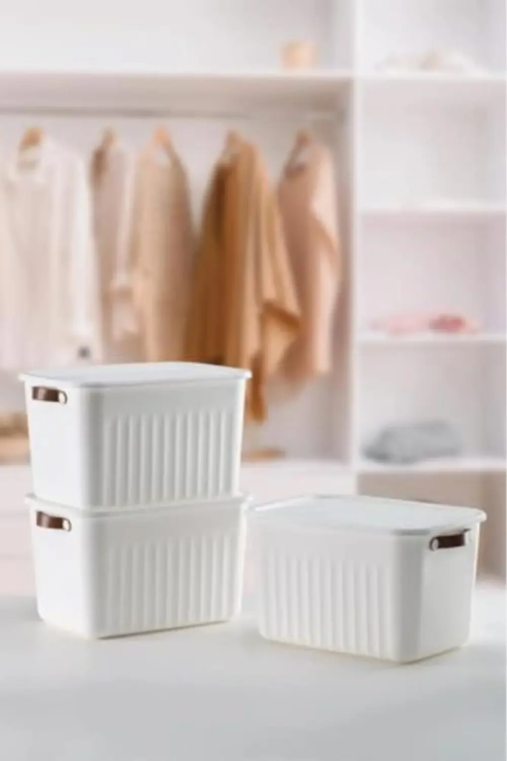 trendyvision 3 Adet Modern Kapaklı Saklama Kutusu Seti -15 Litre