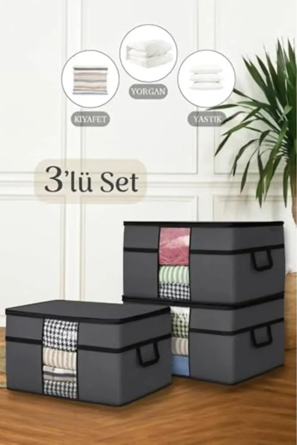 trendyvision 3 Adet Pencereli Yastık Saklama Hurcu - Boy Yorgan H