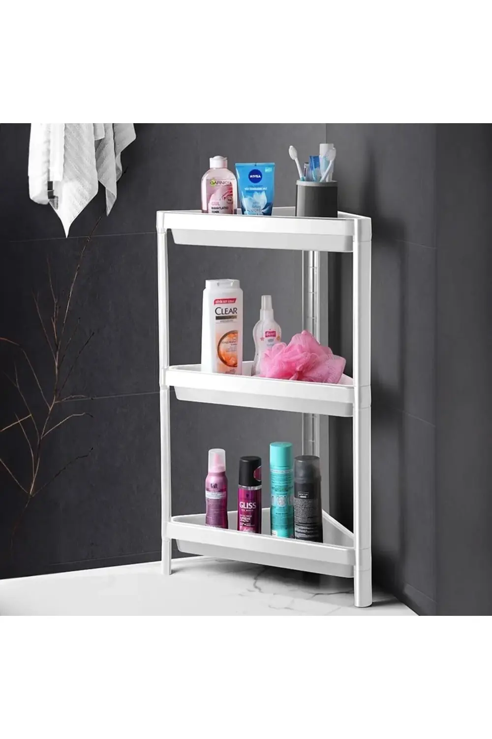 trendyvision 3 Katlı Üçgen Köşe Rafı | Banyo, Mutfak ve Kiler İçi