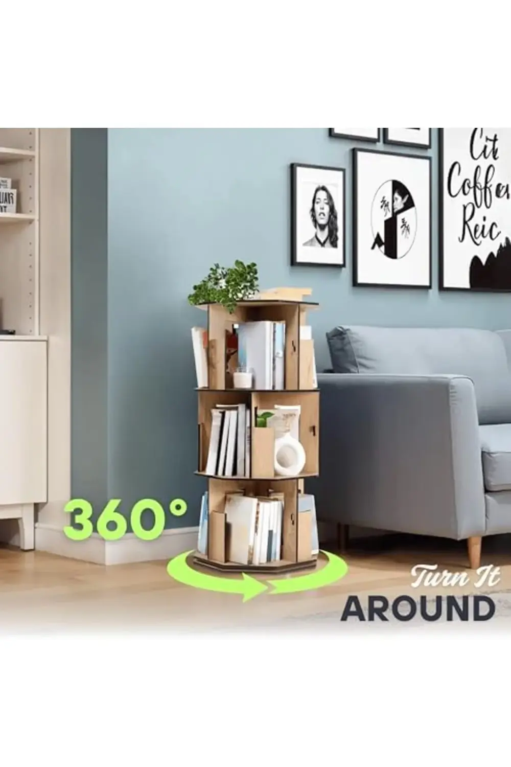 trendyvision 360° Döner Kitaplık – Modern ve Dekoratif Çok Katman