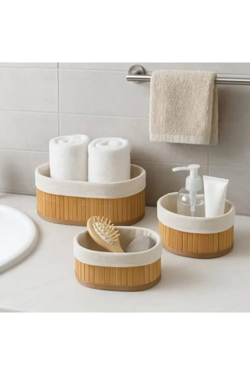 trendyvision 3’lü Bambu Sepet Seti – Pamuklu Astarı Çıkarılabilir