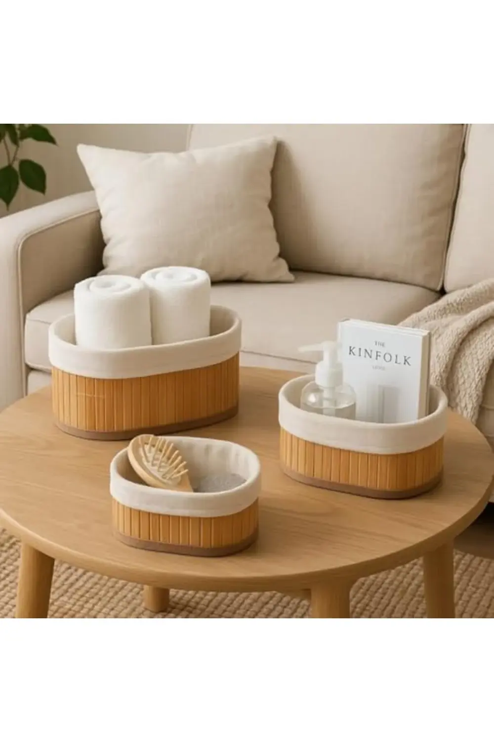 trendyvision 3’lü Bambu Sepet Seti – Pamuklu Astarı Çıkarılabilir