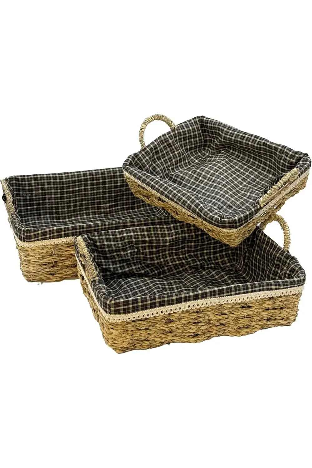 trendyvision 3'lü Hasır Sepet Seti – Bezli Ekmek Sepeti, Dekorati