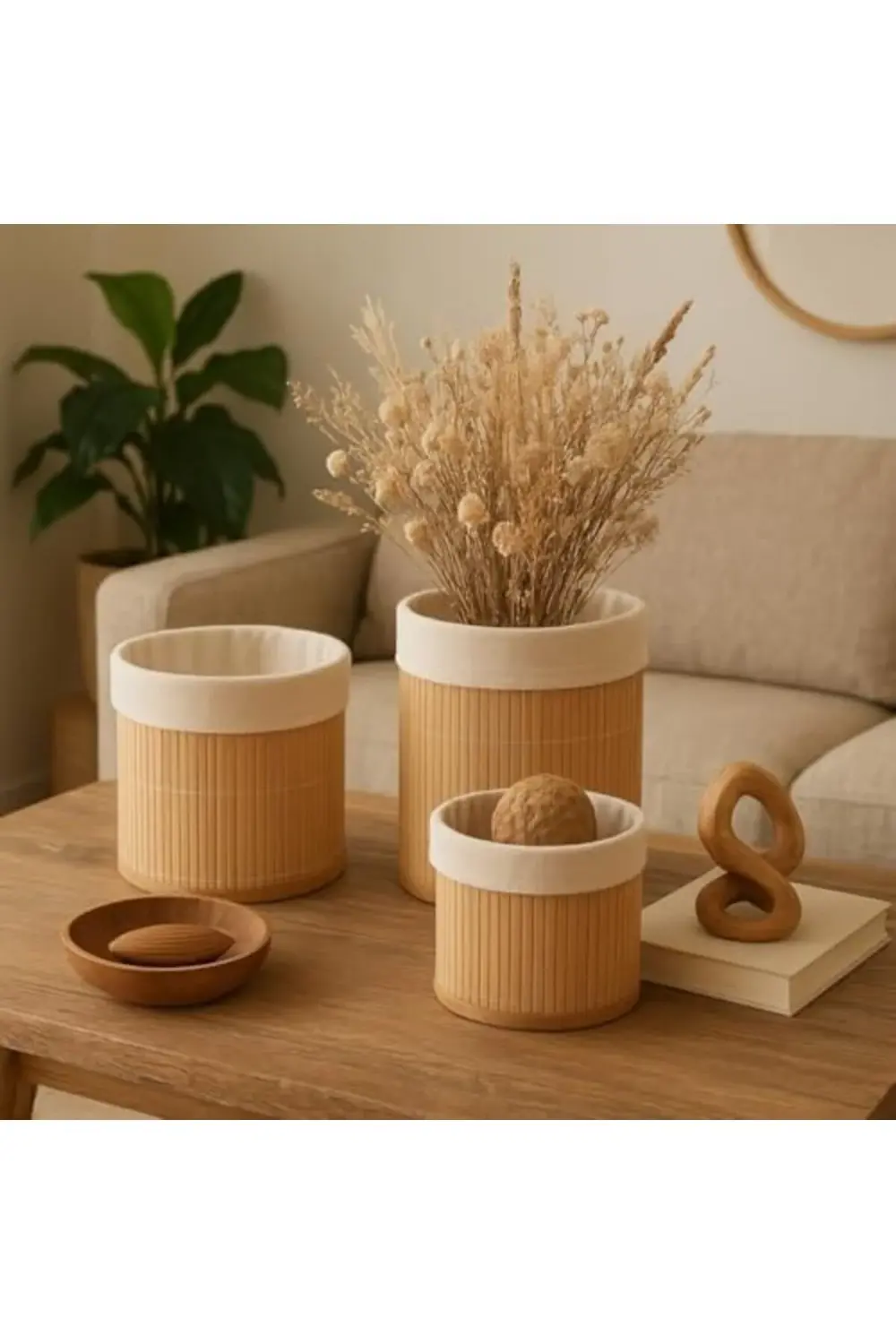 trendyvision 3’lü Yuvarlak Bambu Sepet Seti – Çıkarılabilir Pamuk