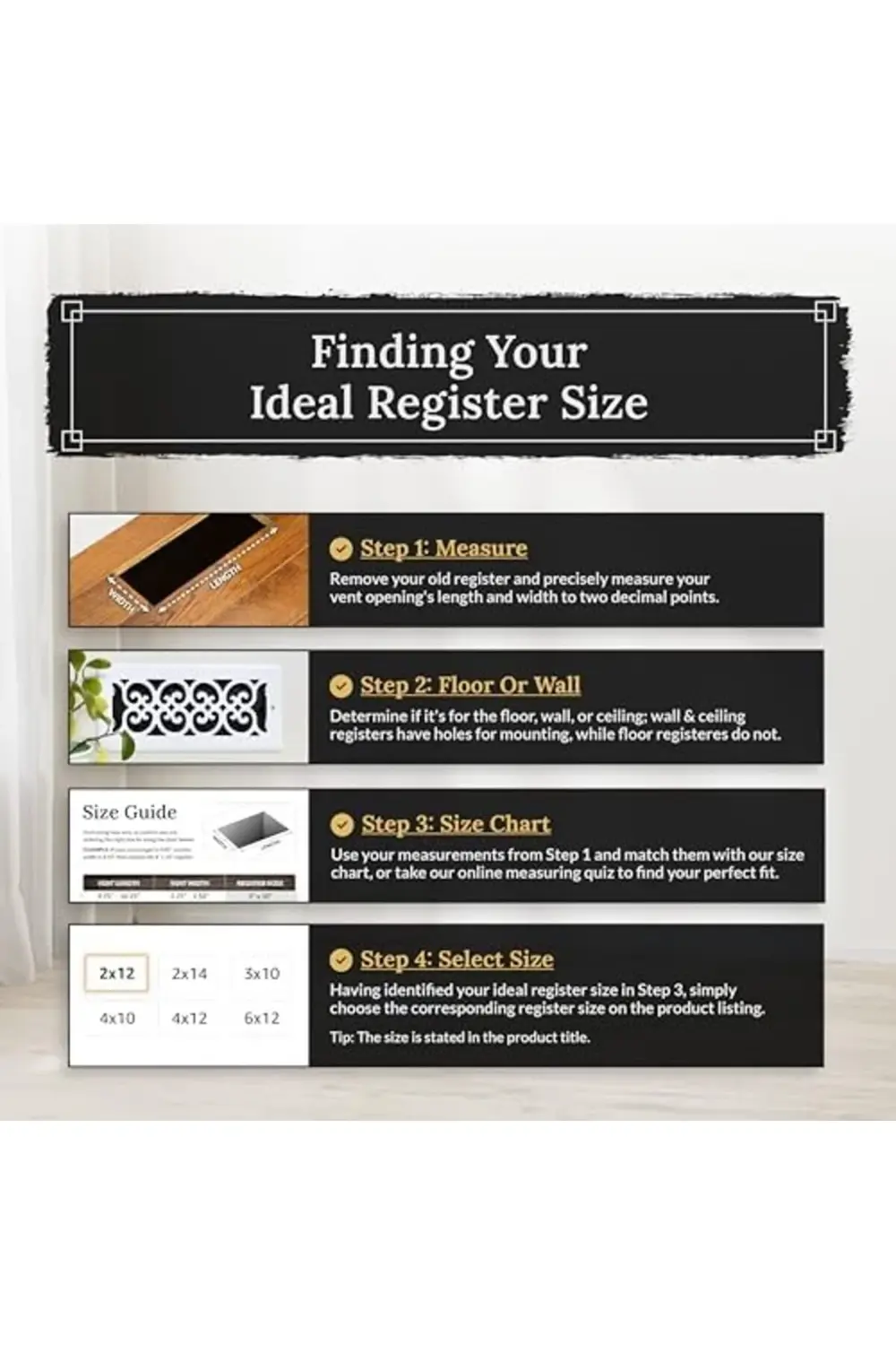 trendyvision 4-inç 10 inç Gotik Steel Floor Register, AGH410-BLK