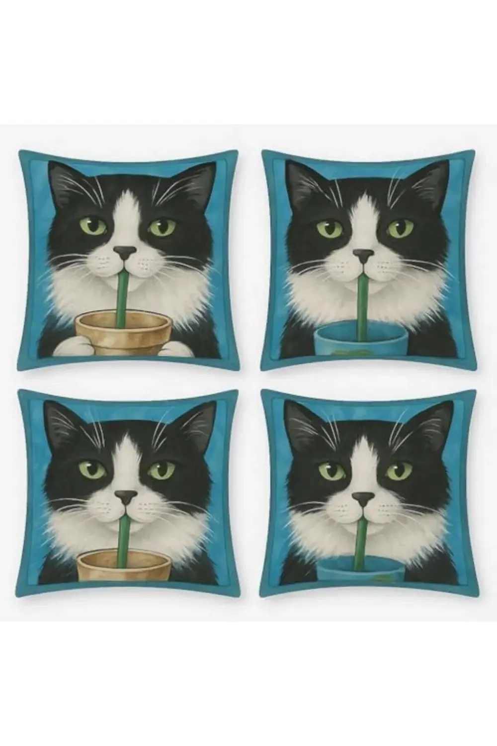 trendyvision 4’lü Dekoratif Yastık Kılıfı Seti - Sevimli Siyah Be