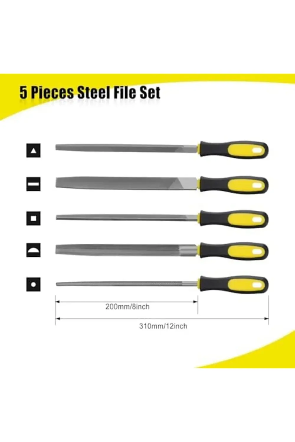 trendyvision 5 Parça Çelik Premium Eğe Seti – 8'' 33 cm Büyük Boy