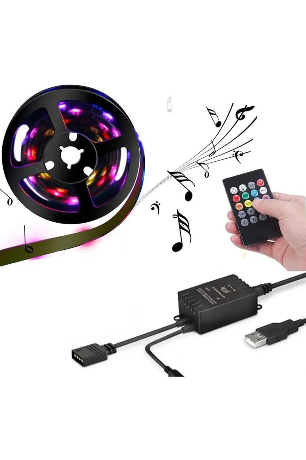 trendyvision 5V USB 100cm RGB Şerit LED 3 Çipli SMD5050-30LED Ses