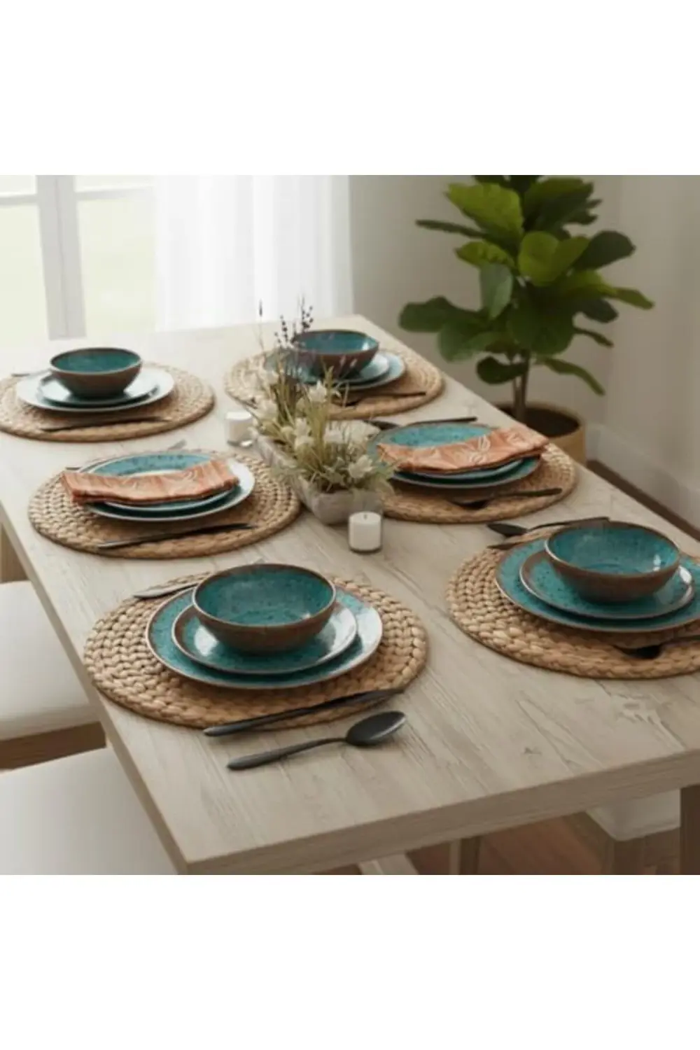 trendyvision 6'lı Amerikan Servis Hasır Supla Yuvarlak Bambu Örgü