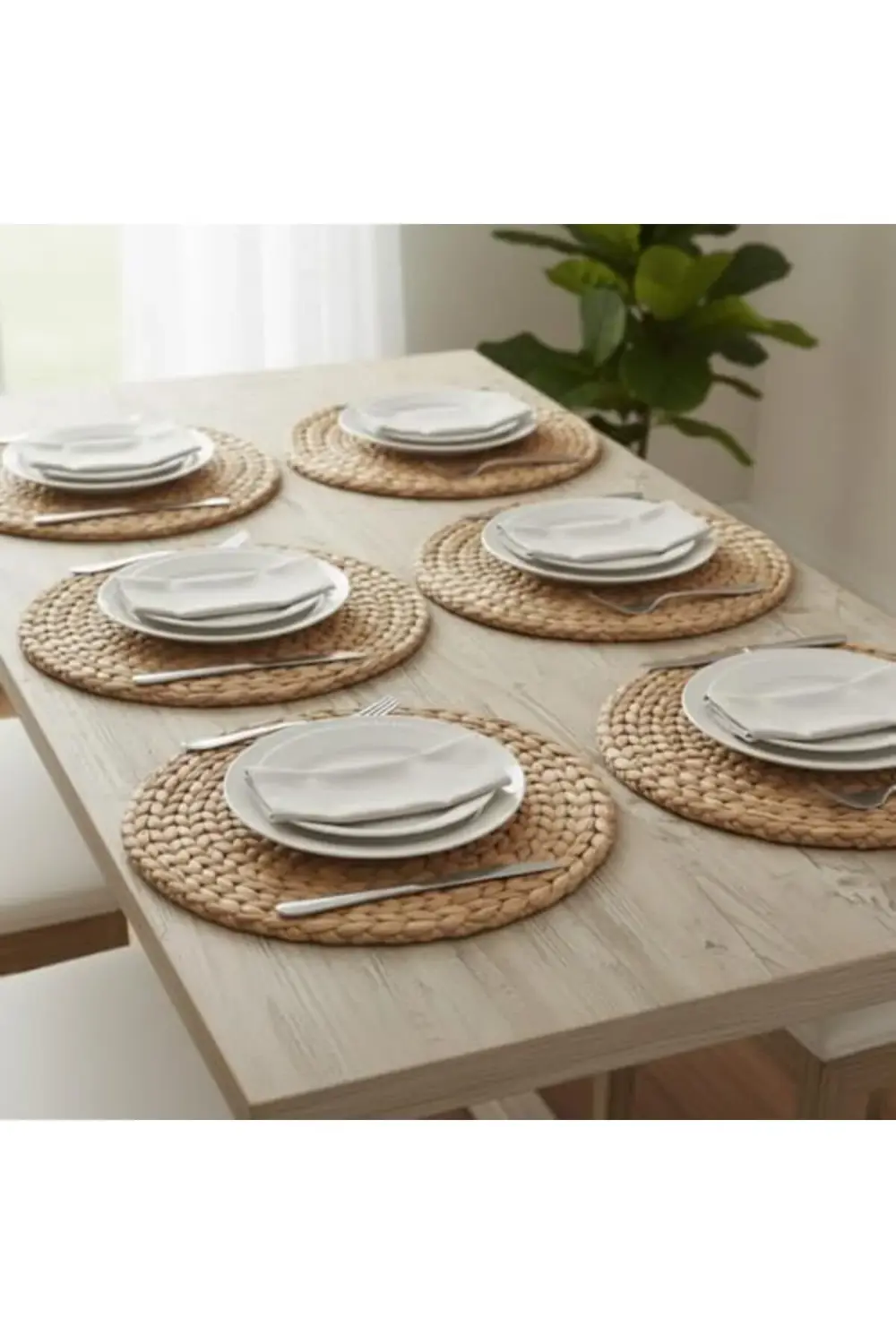 trendyvision 6'lı Amerikan Servis Hasır Supla Yuvarlak Bambu Örgü