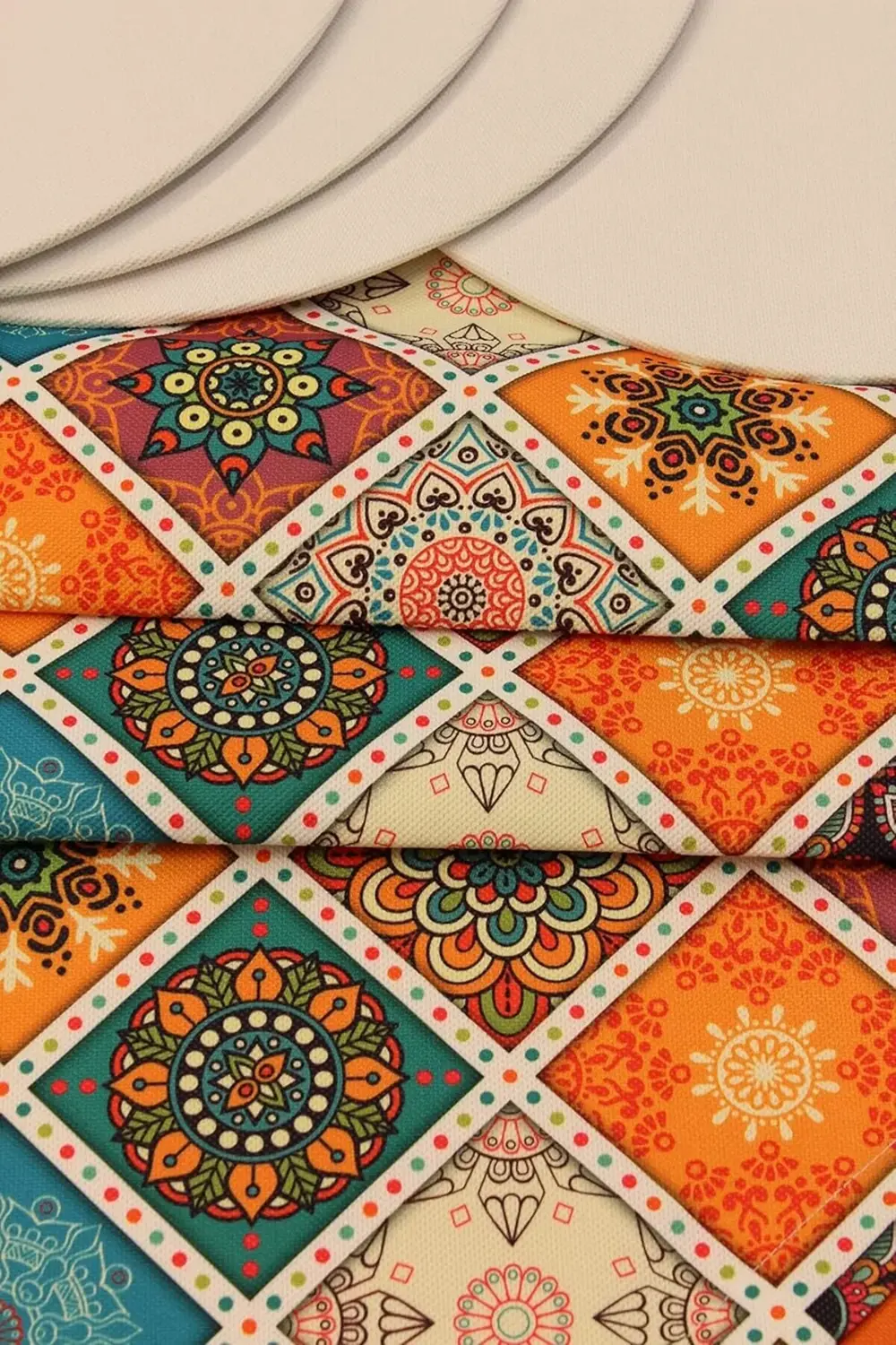 trendyvision Alaca Renk Kare Desenli Dijital Baskılı Runner Ameri