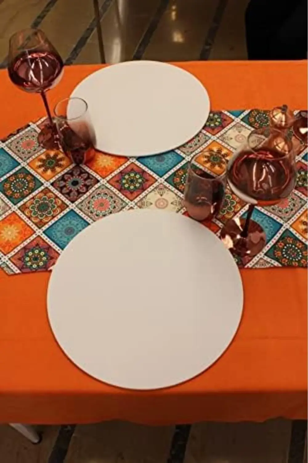 trendyvision Alaca Renk Kare Desenli Dijital Baskılı Runner Ameri