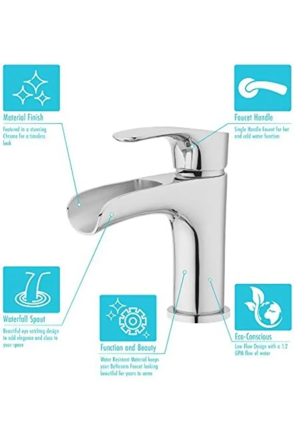 trendyvision Aqua H07L-412-AV-CH Banyo Lavabo Bataryası, Şelale T