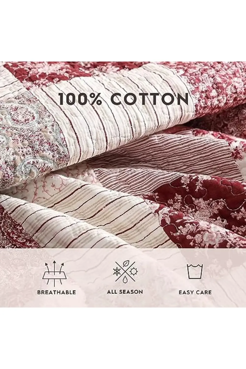 trendyvision Ashley - Kraliçe Yorgan Seti, Ters Çevrilebilir Pamu