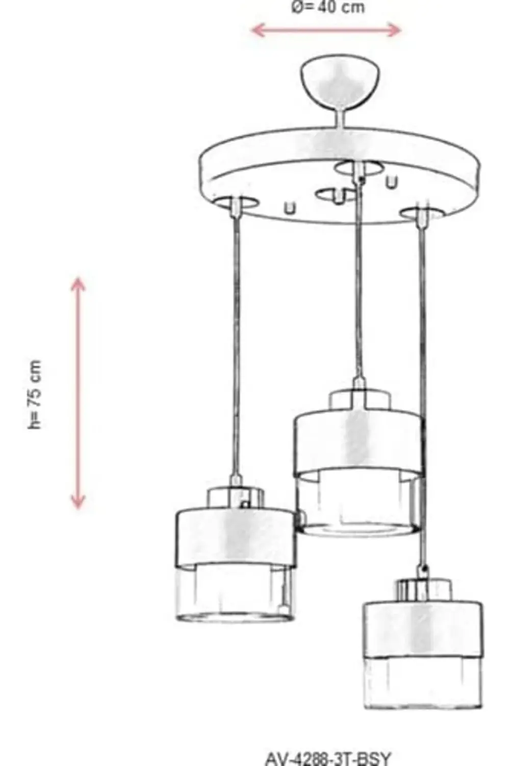 trendyvision AV-60193-3T-BSY Siyah Boyalı Modern Avize E27 Metal