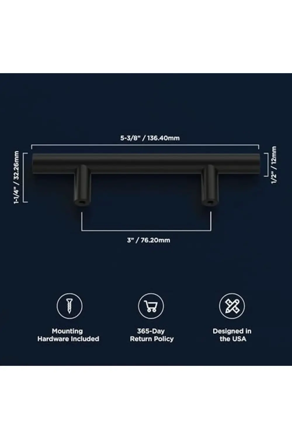 trendyvision Bar Çekme 7,6 cm Merkezden Merkeze Mat Siyah Kaplama
