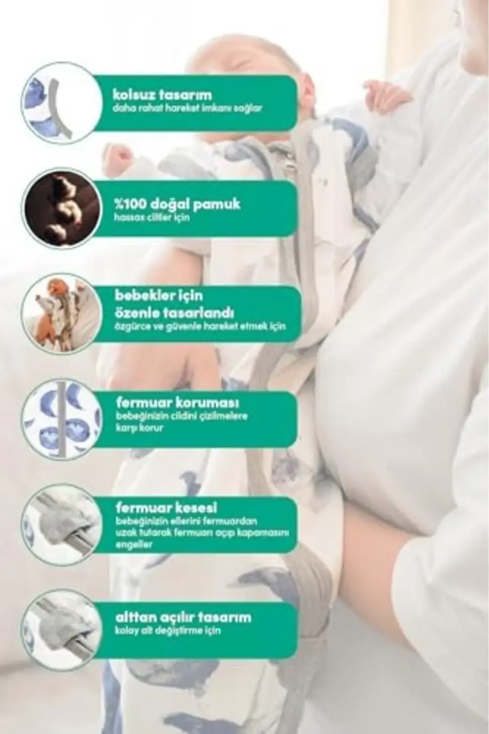 trendyvision Bebek Giyilebilir Battaniye -%100 Pamuk İnce Yazlık