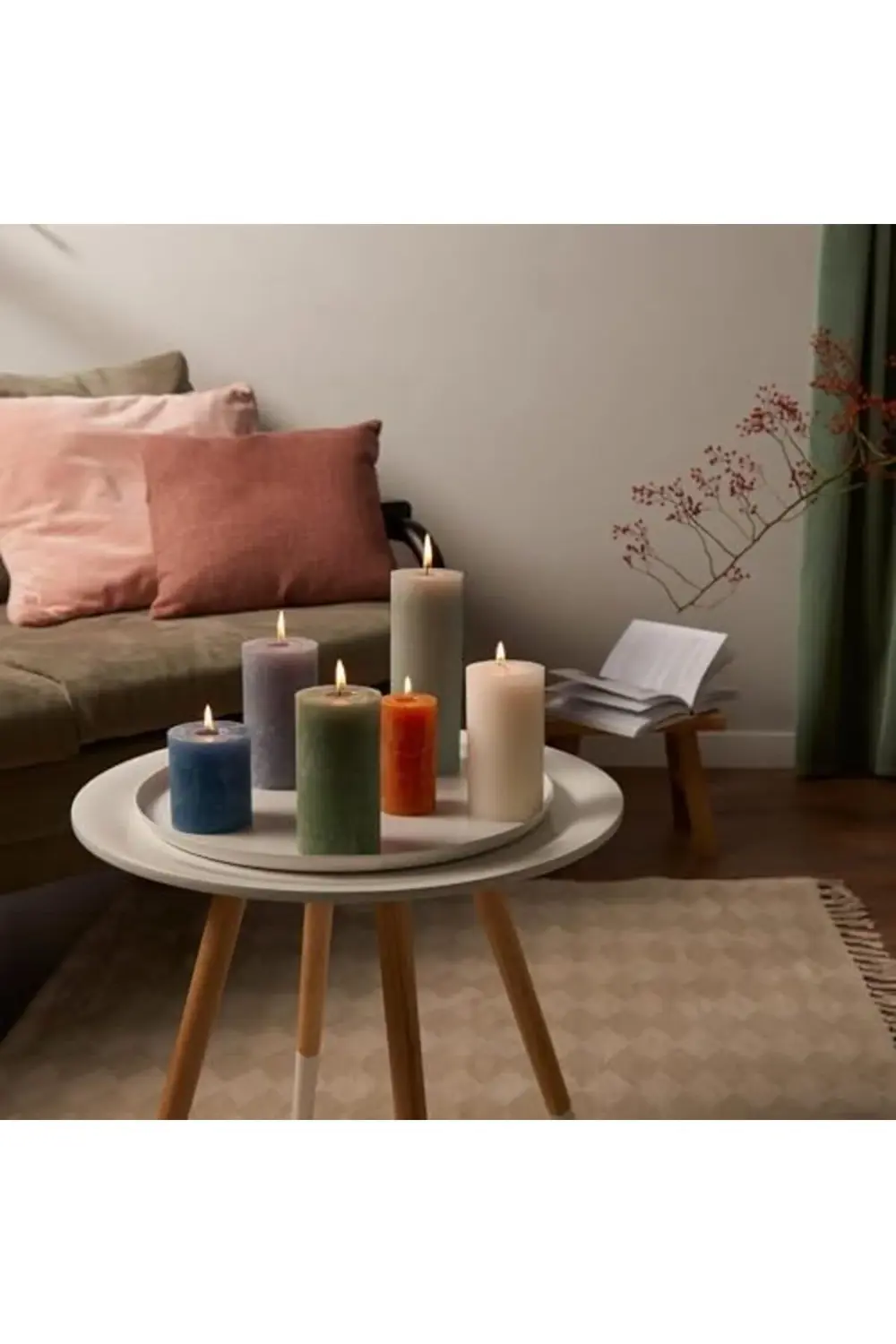 trendyvision Buzlu Lavanta Renkli, Rustik Sütun Mum - 80mm/66mm -