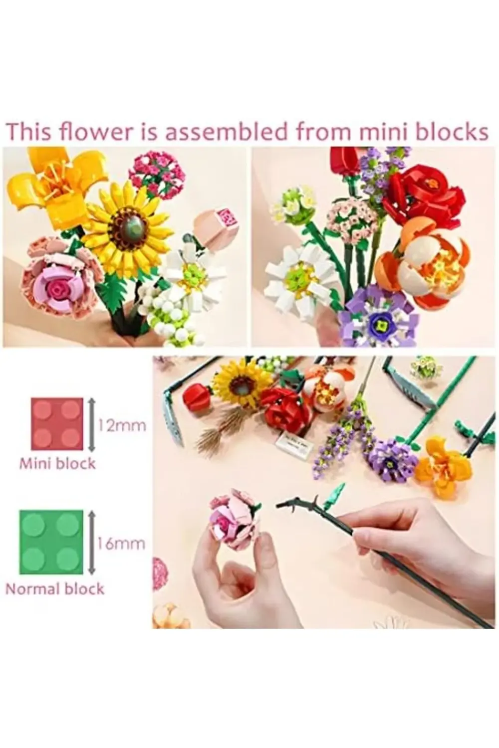 trendyvision Çiçek Buketi Yapı Seti, Yapay Çiçekler Yapı Taşları