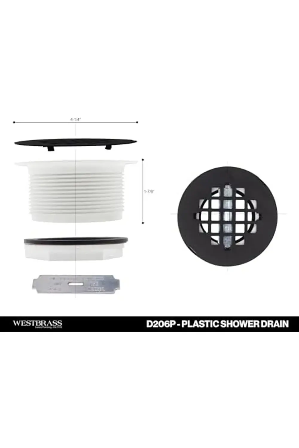 trendyvision D206P-62 PVC duş tahliye seti, siyah toz boya kaplı