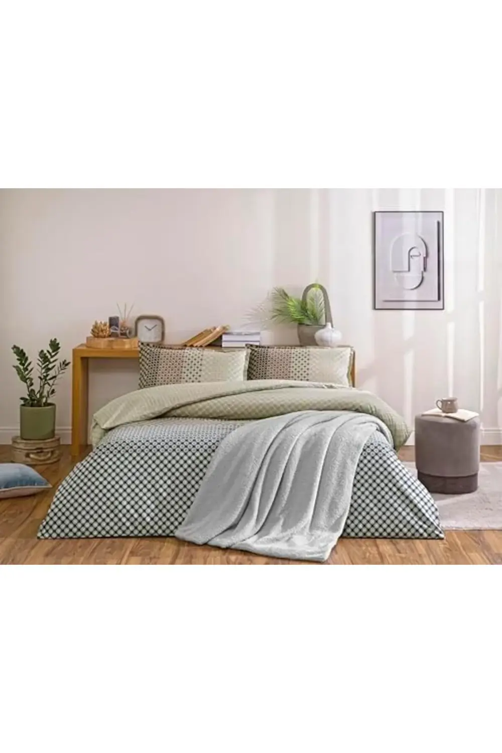 trendyvision Desenli%100 Pamuk Battaniye, Gri, Tek Kişilik buyfli