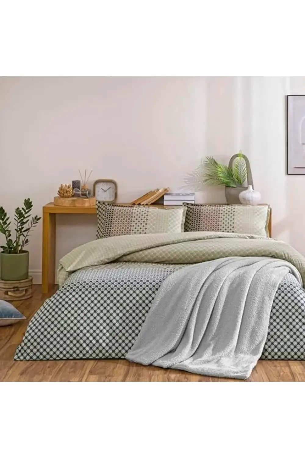 trendyvision Desenli%100 Pamuk Battaniye, Gri, Tek Kişilik buyfli