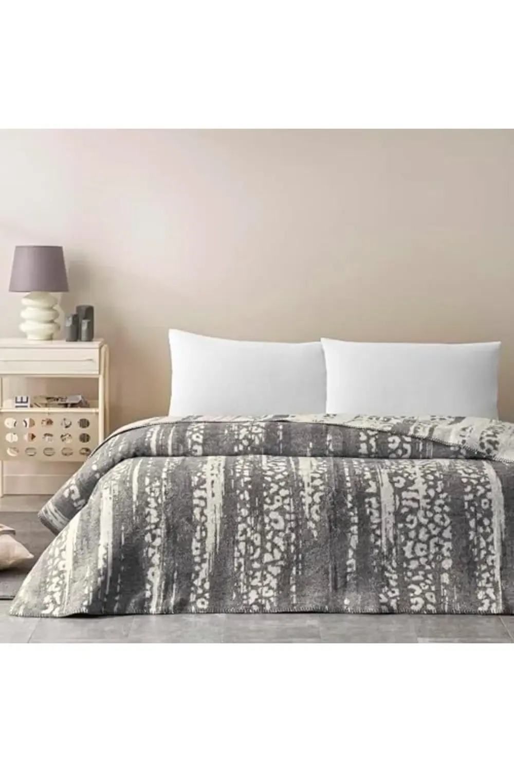 trendyvision Desenli%100 Pamuk Pamuk Battaniye, Gri, Çift Kişilik