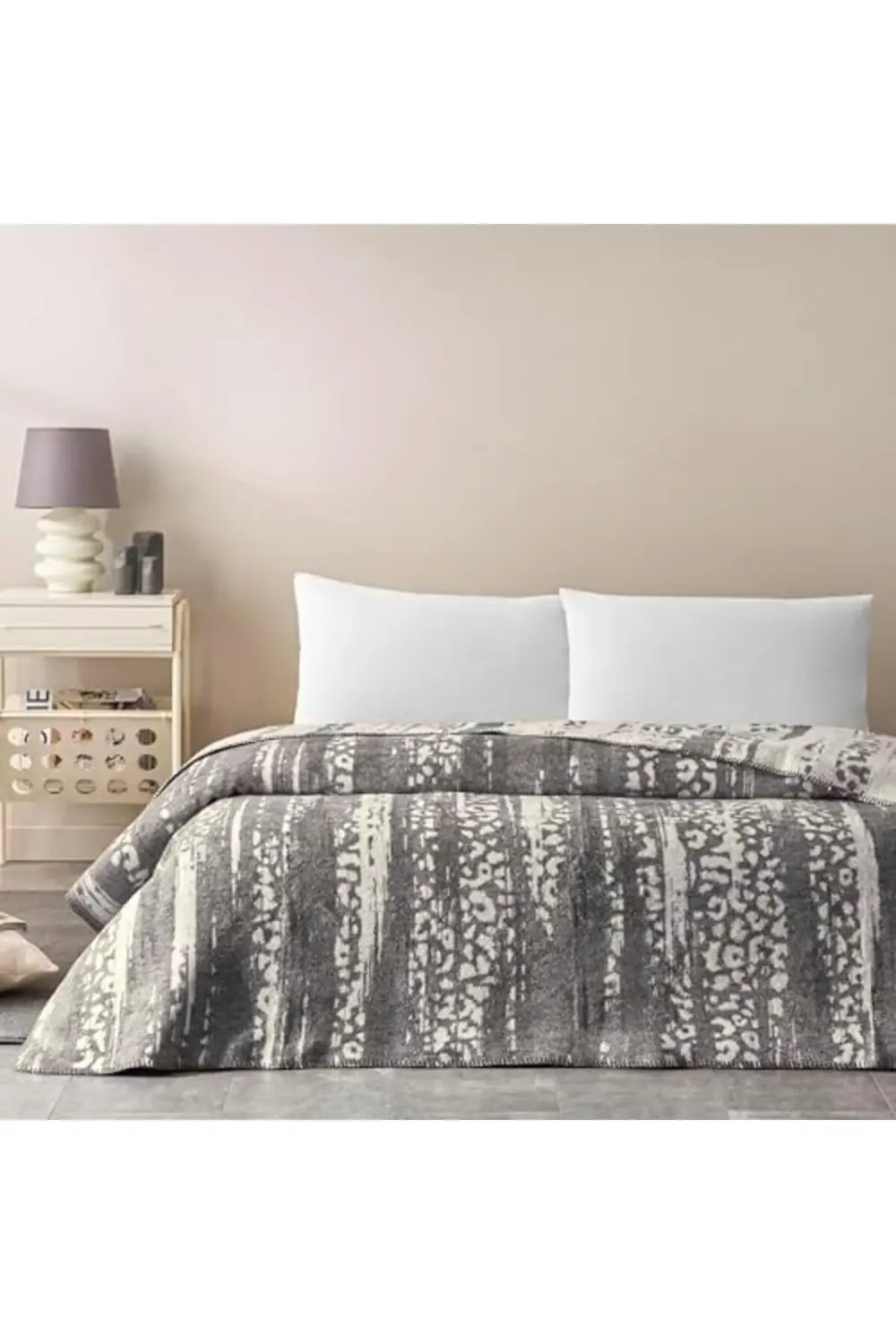 trendyvision Desenli%100 Pamuk Pamuk Battaniye, Gri, Çift Kişilik