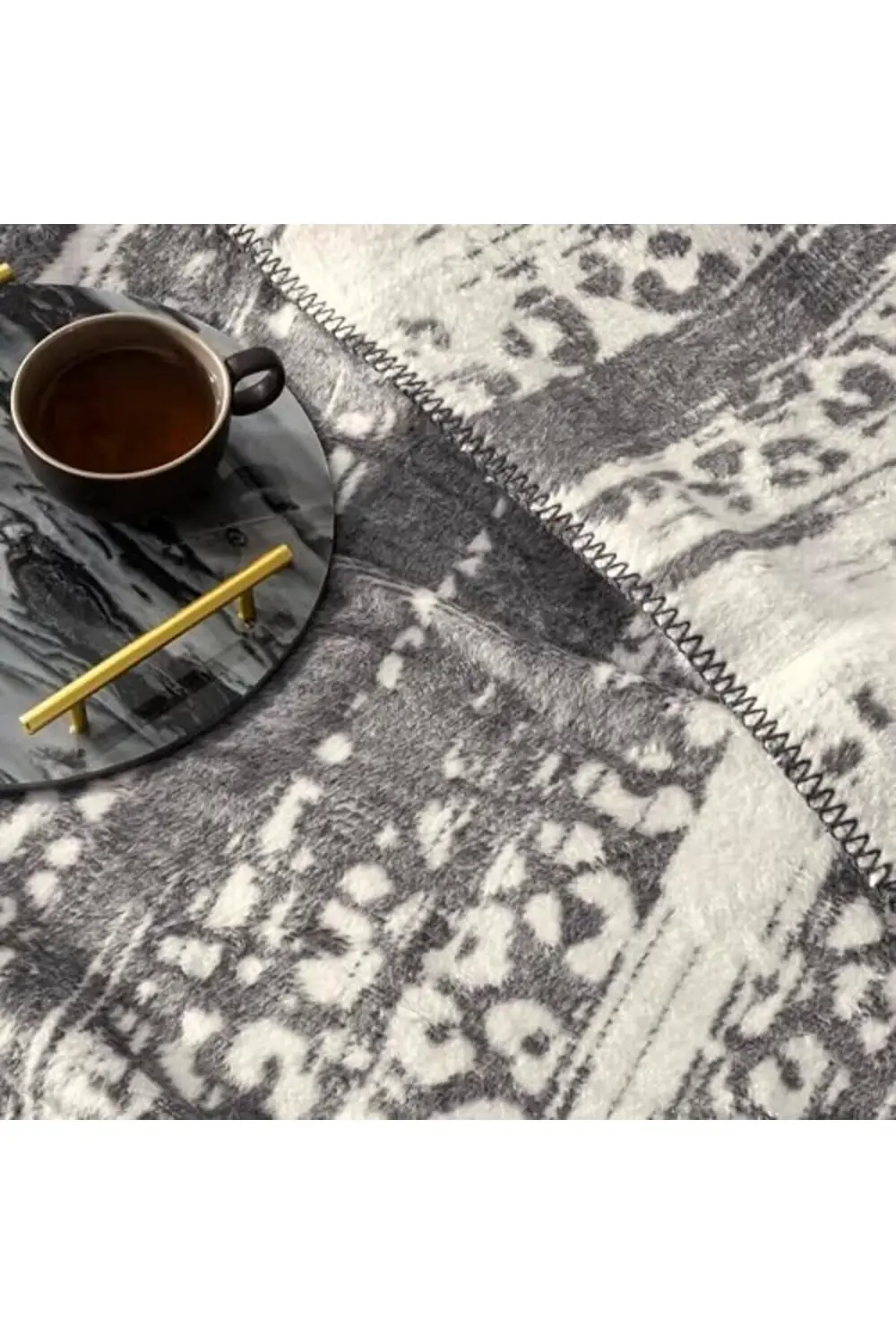 trendyvision Desenli%100 Pamuk Pamuk Battaniye, Gri, Çift Kişilik