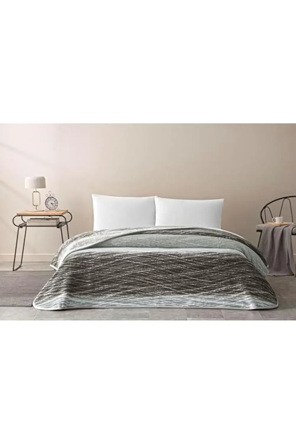 trendyvision Desenli%100 Pamuk Pamuk Battaniye, Gri, Tek Kişilik