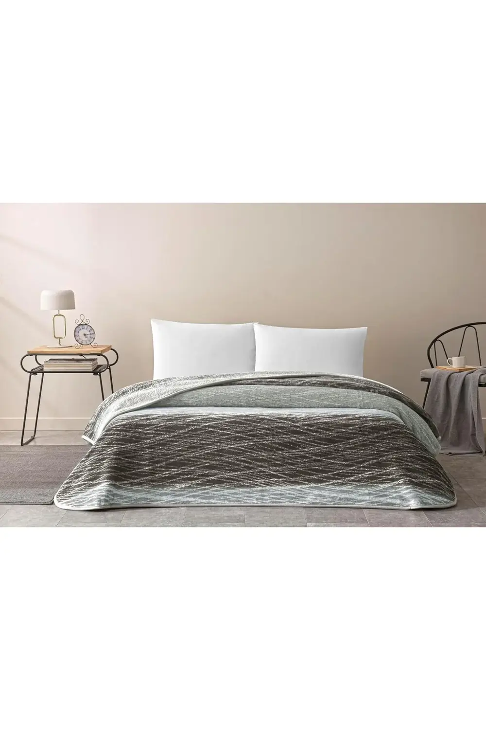 trendyvision Desenli%100 Pamuk Pamuk Battaniye, Gri, Tek Kişilik