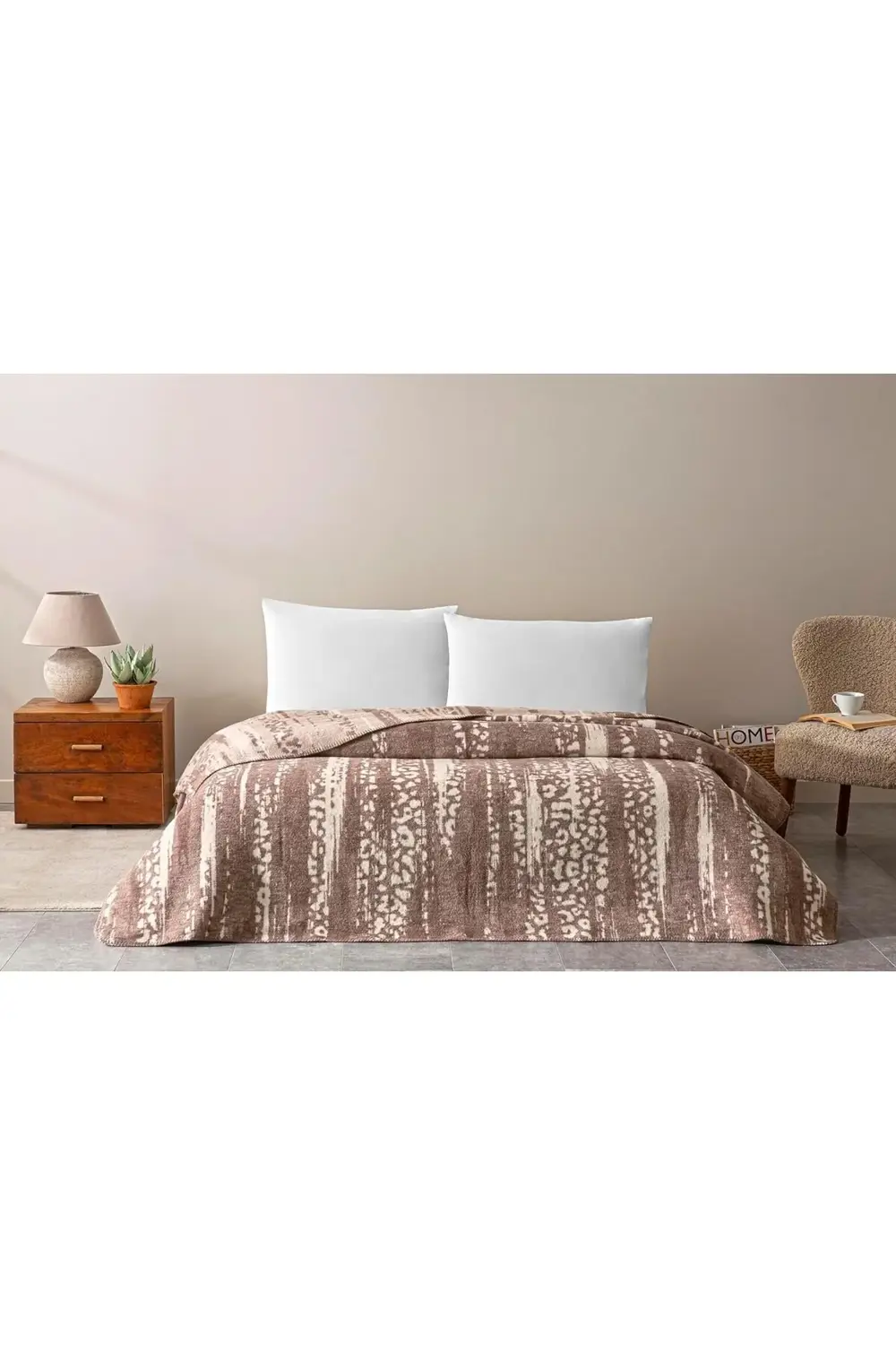 trendyvision Desenli%100 Pamuk Pamuk Battaniye, Kahverengi, Çift